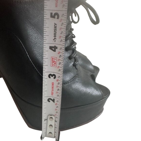 PARUOLO Black Leather Laceup Platform Heels Size 37 / US 7 - Picture 6 of 9